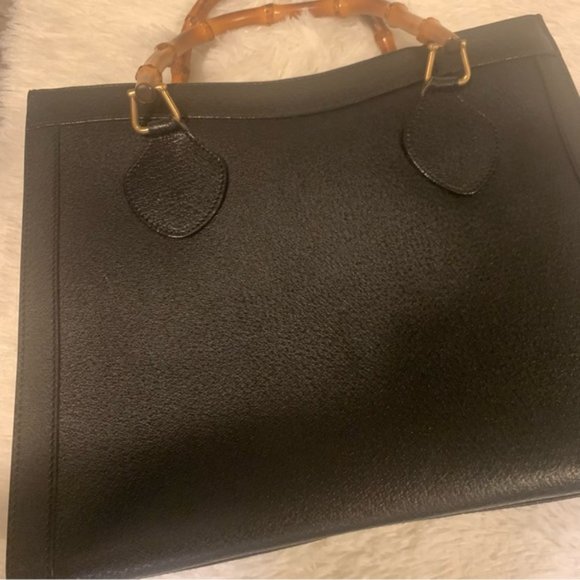 SOLD Gucci Vintage Princess Diana Bag Bamboo Handle Tote Black Leather - Picture 15 of 17